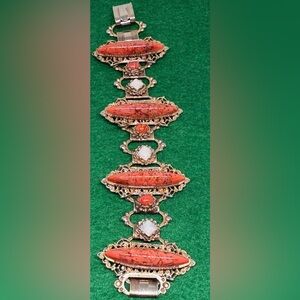 Vintage gothic Mid century MCM  Orange opalite lucite Selro Selini? bracelet